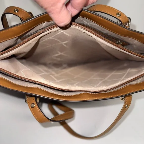 Michael Kors Women's Tote Bag Brown MK Logo Leather Trim Large - Picture 9 of 16